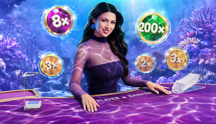 Pragmatic Play 官方 Amazing Baccarat 海底棚景與牌桌畫面